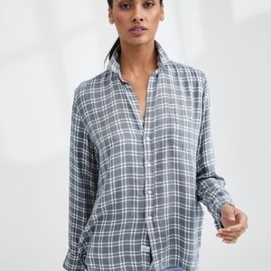 Long-Sleeve Button Down, Gray & White Grid